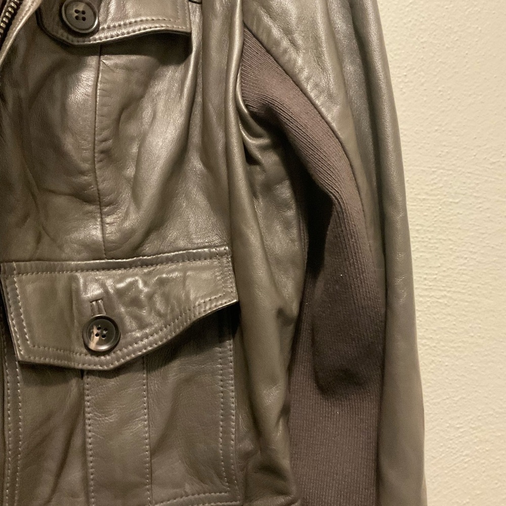 Women’s hooded, leather jacket, brown bomber jacket, - Picture 2 of 12
